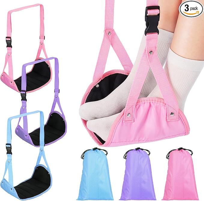 3 Pack Airplane Foot Hammock Travel Footrest, Leg Sling for Travel Adjustable Foot Swing Portable Airplane Office Leg Rest Comfortably Essentials Gifts