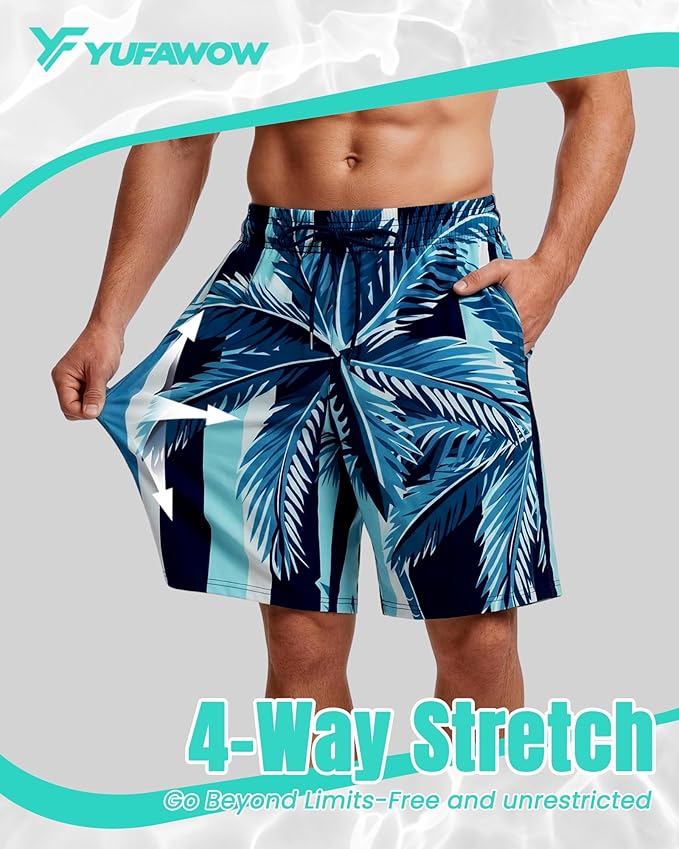 Men Swim Trunks 9 Inch with Mesh Lining Breathable Quick Dry Drawstring Pockets for Summer Beach Pool Board