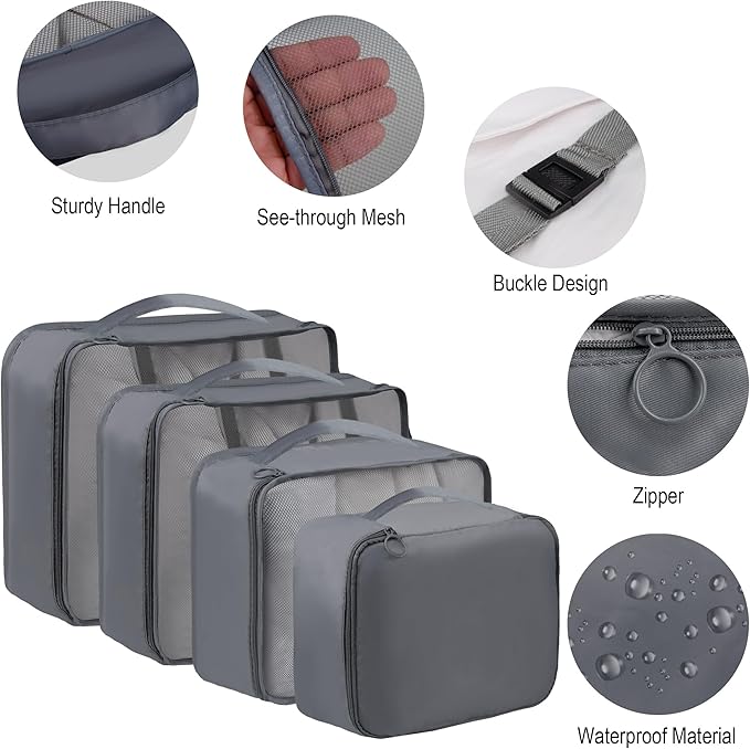 Vercord 8 Set Travel Packing Pods Luggage Organizers Cubes with Laundry Bags Accessories