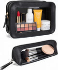 LETGO 2Pack Clear Makeup Bags, Portable Clear Makeup Brushes Bag Case Travel Car Accessories Essentials,Slim Makeup Pouch for Purse for Women (2Pack-Black Set)
