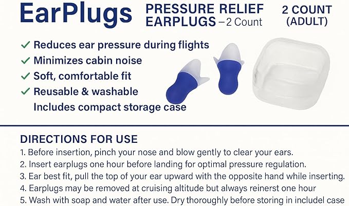 Flight Ear Plugs Pressure Relief Earplugs for Adult 1 Pair