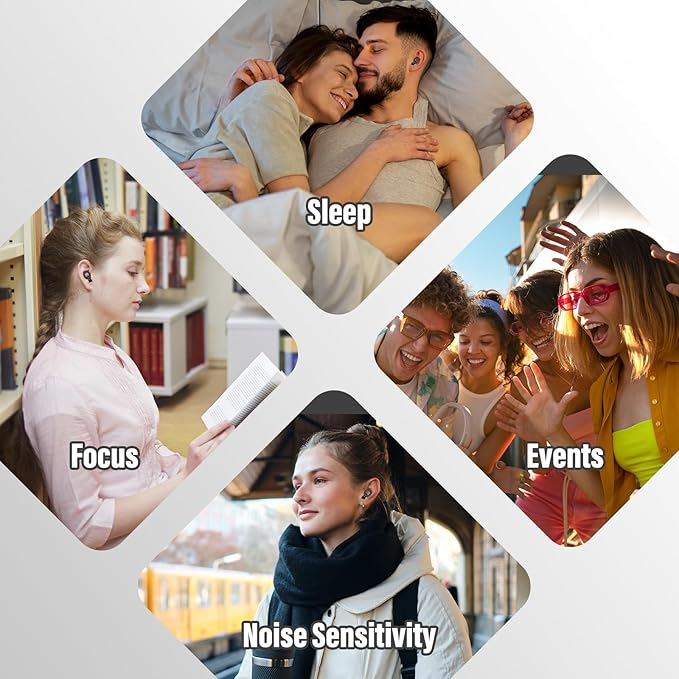Ear Plugs for Sleeping Noise Cancelling, 35dB Noise Reduction Earplugs Reusable Soft Silicone, 14 Eartips ＆ Carry Case, Replaceable Single/Double Earpieces for Sleep, Focus, Events, Noise Sensitivity