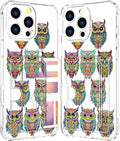 Compatible with iPhone 16 Pro Max Case Card Holder for Women Cute Design,Wallet Phone Cases Transparent Cool Kawaii Protective (Clear Colorful Owls Cartoon)