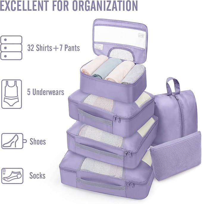 Veken 8 Set Packing Cubes for Travel Essentials, Suitcase Organizer Bags in 4 Sizes, Carry-On Luggage Accessories with Large Laundry Bag & Passport Holder, Must-Have for Airplane, Road Trip & Camping