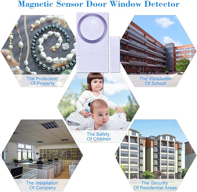 Wireless Home Security burglar alarm, Magnetic Sensor Door Window Alarm, Super Loud 110dB, Pool Door Alarm for Kids Pack of 4
