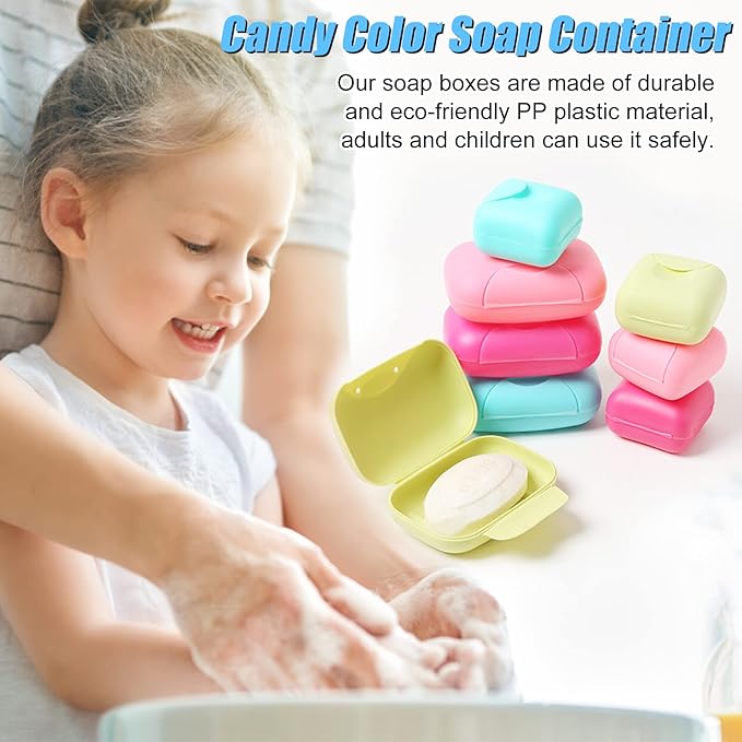 RETON 4 Pcs Portable Candy Color Soap Container Case Box Holder Organizer for Home, Bathroom, Hiking, Traveling, Camping and Other Outdoor Activities (4 Small)