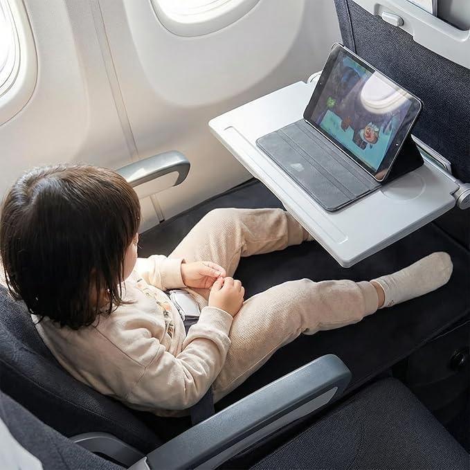 Toddler Airplane Bed | Kids Airplane seat Extender | Easy to Install for ariplane, Train, Cars | Kids Airplane Travel Essentials | Foot Rest Cushion (with Foot Pads)