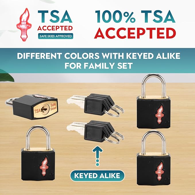 4 Pack Black TSA Approved Key Luggage Lock for Suitcases, Carry-On Bags, Backpacks & Laptop Cases