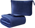 Travel Blanket Pillow, Soft Airplane Blanket 2-in-1, Travel Blanket Airplane Compact with Bag, Travel Essentials Accessories for Plane and Car,60x80 Navy