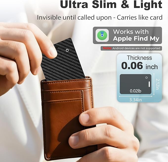 [Apple MFi Certified] Wallet Tracker Card with Apple Find My (iOS Only) Rechargeable Air Tracker Tags Bluetooth Wallet Finder IP68 Waterproof GPS Tracker Item Finder for Keys, Bags, Passport Black
