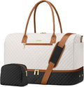 Travel Weekender Duffle Bags for Women - Duffel Bag with Shoe Compartment Carry On Overnight Bag with Toiletry Bag with Wet Pocket for Gym Hospital Bags for Labor and Delivery Black White Brown