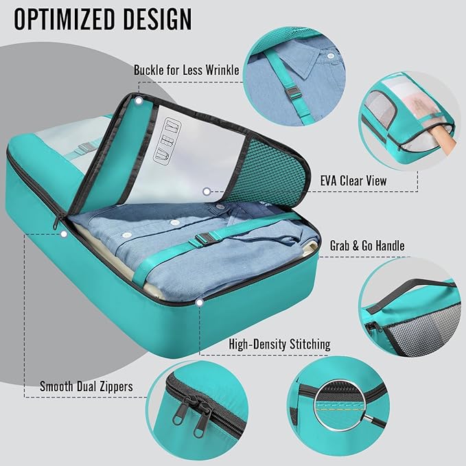 Veken 8 Set Packing Cubes for Travel Essentials, Suitcase Organizer Bags in 4 Sizes, Carry-On Luggage Accessories with Large Laundry Bag & Passport Holder, Must-Have for Airplane, Road Trip & Camping