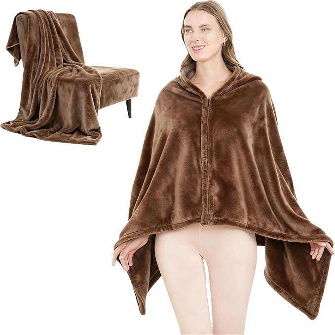 SNZ Wearable Blanket for Womens and Mens, Comfy Flannel Poncho, Snuggie Warm Shawl Wraps for Women, Birthday Gift Ideas
