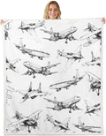 Airplane Kids Throw Blanket,American Aircraft Vintage Toddler Bed Blanket for Girls Boys Adults,Air Vehicles Air Plane Fleece Blanket,Black White Fuzzy Blanket,40 x 50 Inches