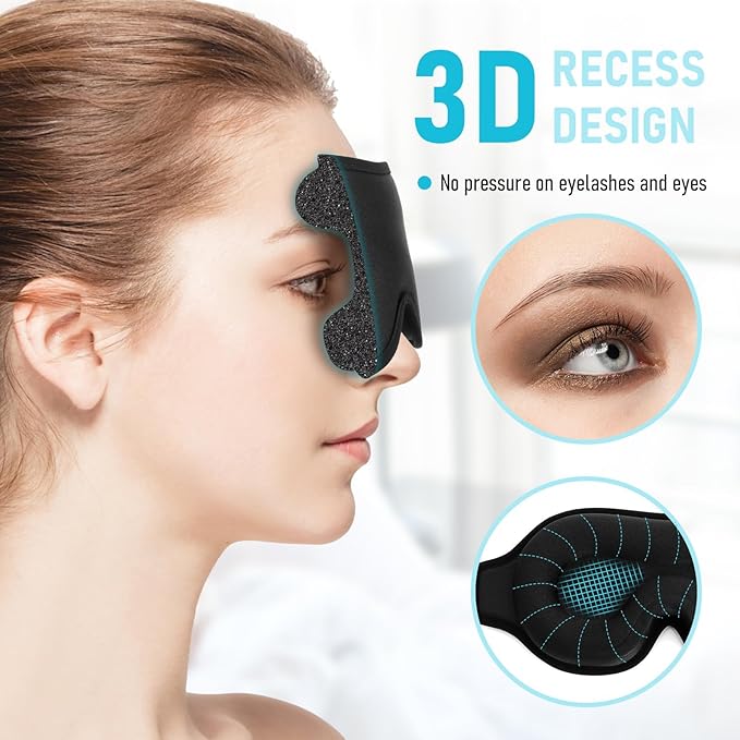 FlyCoco Blackout Eye Mask for Sleeping, 3D Contoured Cup No Pressure Sleep Mask with Adjustable Strap, Ultra-Thin Sides Breathable Lightweight Soft Eye Cover for Men Women Home Travel Airplane Party