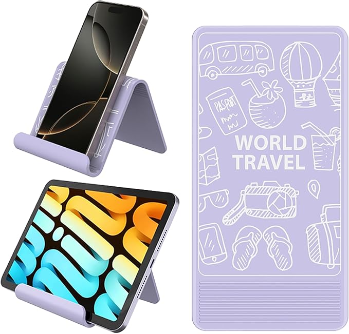 Airplane Phone Holder Mount, Travel Essentials Flexible Phone Holder, Airplane Tablet Holder for Flying, Desk, Compatible with iPhone, Smartphone, Tablet, Purple