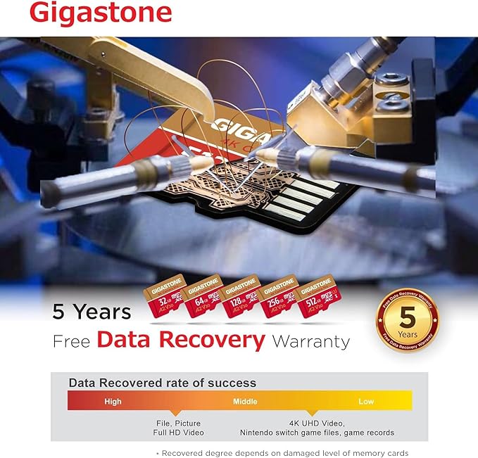 【5-Years Data Recovery】 GIGASTONE 128GB Micro SD Card, 4K Video Recording for GoPro, Action Camera, DJI, Drone, Nintendo-Switch, R/W up to 100/50 MB/s MicroSDXC Memory Card UHS-I U3 A2 V30