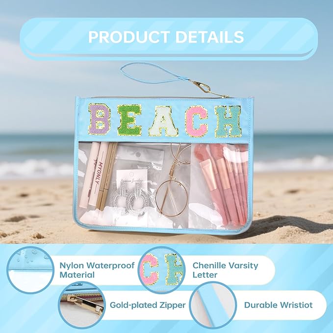 Siwara Snack Bags Clear Pouch Travel Makeup Bag Chenille Letter Bags for Zipper Pouch Clear Cosmetic Bag Clearly Tote Bag Makeup Travel Bags for Women