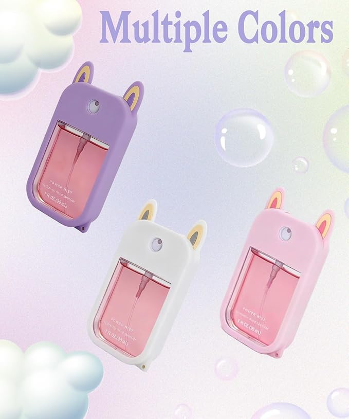 Hand Sanitizer Spray Silicone Case Compatible with Touchland 1 FL. OZ./30 mL, Cute Ears Design Hand Sanitizer Mist Accessory with Keychain (White, 1 Pack)