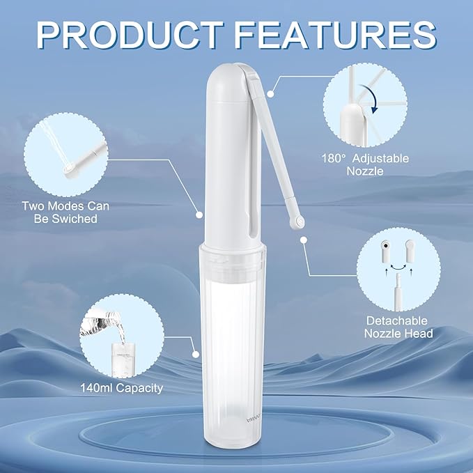 Travel Portable Bidet Sprayer 140mL Nozzle 180° Adjustment IPX6 Handheld Bidet for Personal Hygiene Cleaning, Baby Wash, Postnatal Care, Perineal & Hemorrhoid Treatment(NHJ002E)