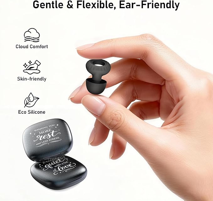 Noise Cancelling Ear Plugs for Sleeping, Concerts, Travel & Parents – Reusable Silicone Earplugs for Noise Reduction & Hearing Protection – 4 Pairs, Black + Black