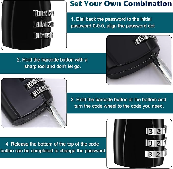 Tandefio 24 Pcs TSA Approved Luggage Lock with Zinc Alloy Body Travel 3 Digit Combination Baggage Suitcase Backpack Lock Keyless Resettable Cable Padlocks for School Gym Locker, Black