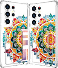 Compatible with Samsung Galaxy S24 Ultra Case Card Holder for Women Cute Design,Wallet Phone Cases Transparent Cool Kawaii Protective (Clear Mandala Henna Flower)