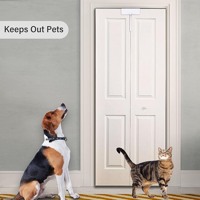 Metal Bifold Door Lock - Double Door Child Safety Locks Keep Toddler, Cats&Dogs Out of Closets, Cabinets, Pantry - No Need Install (4PC)