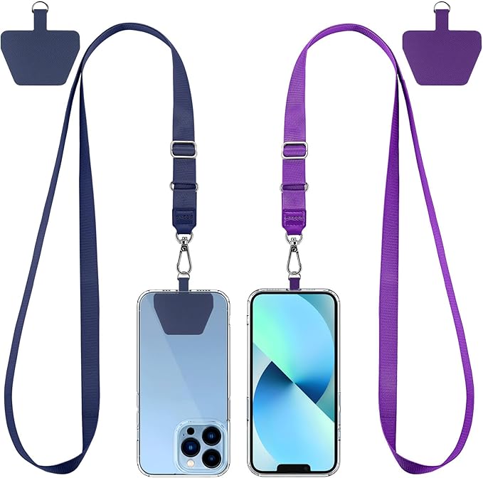 CACOE Phone Lanyard 2 Pcs Lengthened Adjustable Neck Strap,Multifuctional Patch Cell Phone Lanyards Compatible with Most Smartphones(Blue+Purple)