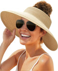 FURTALK Sun Hats for Women Wide Brim Beach Hat Straw Visor Ponytail Summer UV Packable Foldable Beach Vacation Essentials