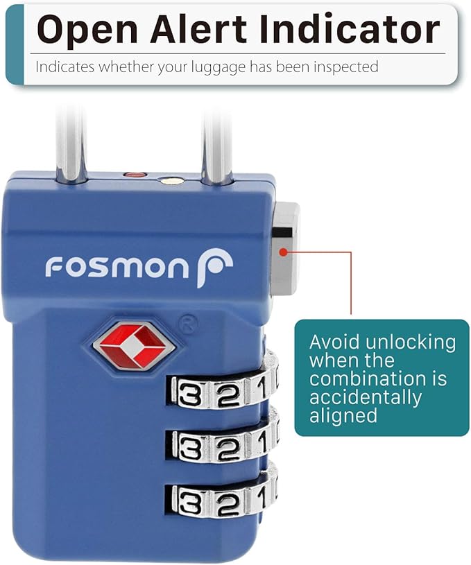 Fosmon TSA Approved Luggage Locks, Suitcase Travel Lock with Push Release Button, 3 Digit Combination Padlock for Gym Locker, Backpack Zipper- 4 Pack