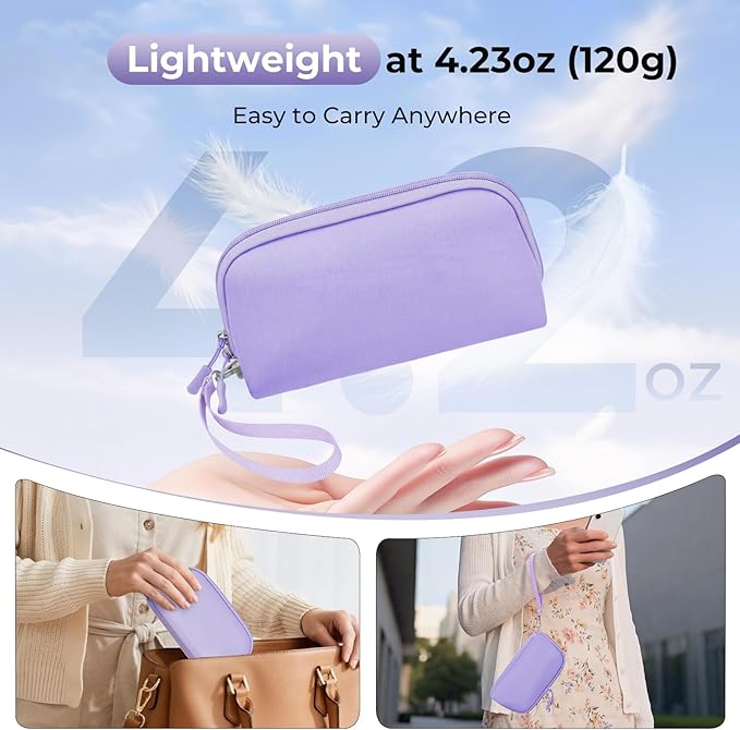 FYY Travel Cable Organizer - 8 Compartments Lightweight Water Resistant Tech Pouch with Wrist Strap, Electronic Accessories Case for Cord Charger Storage for Travel Home Office, Purple (Medium)