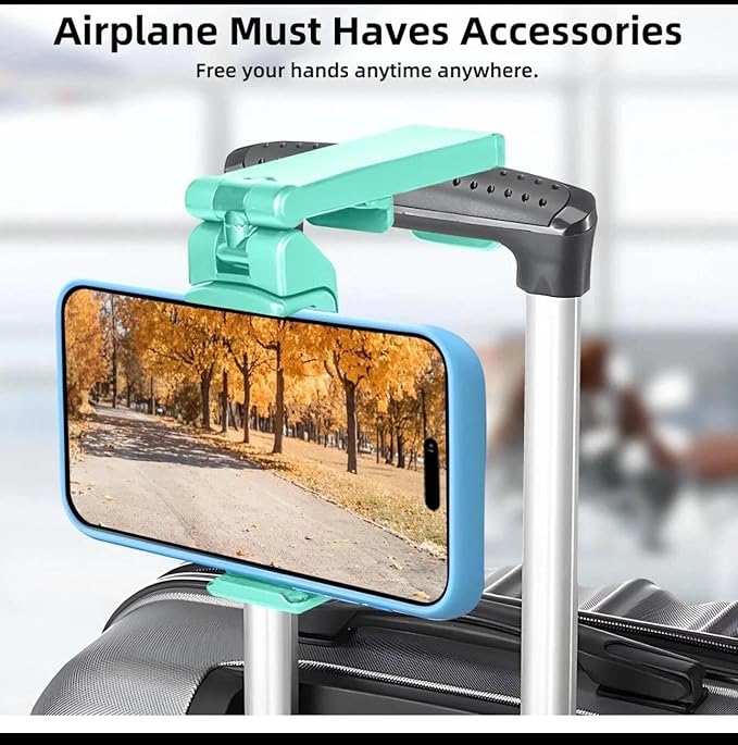 Airplane Travel Essentials Phone Holder, Universal Handsfree Phone Mount for Flying with 360 Degree Rotation, Accessory for Airplane, Travel Must Haves Phone Stand for Desk (Light Green)
