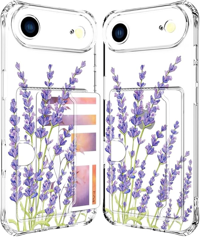 Compatible with iPhone 17 Air Case Card Holder for Women Cute Design,Wallet Phone Cases Transparent Cool Kawaii Protective (Clear Purple Lavender)