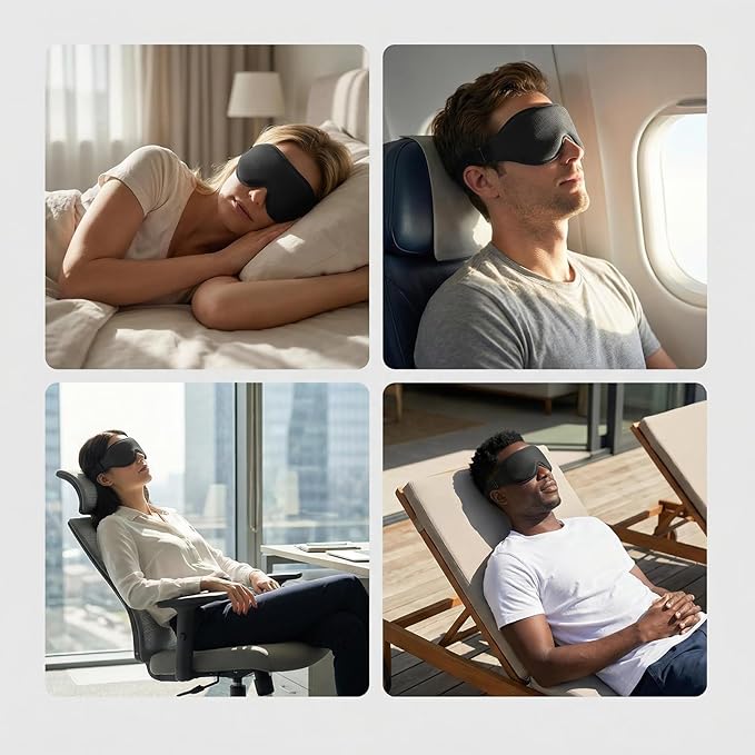 2 Pack Sleep Masks Black 3D Contoured Grooves Eye Mask for Sleeping Light Blocking Women Men Naps Travel Daily Rest