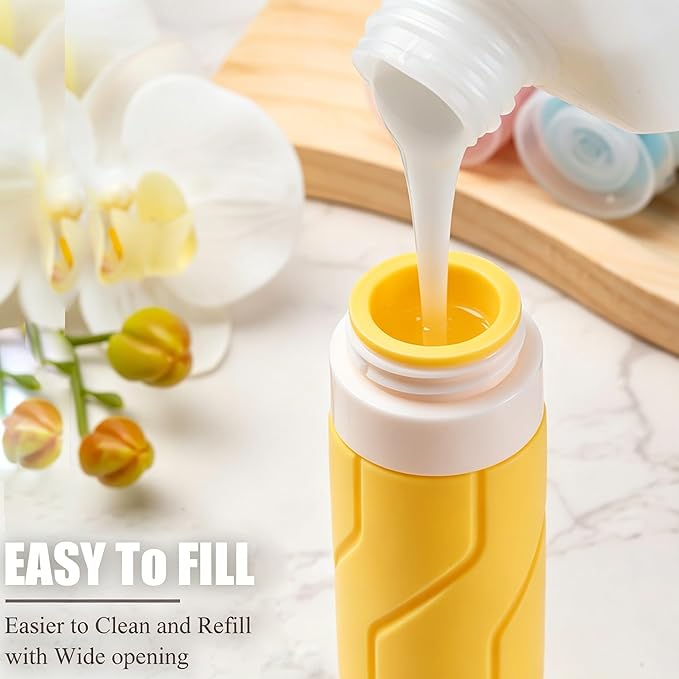 Travel Bottles for Toiletries 15 Pack, TSA Approved Travel Size Containers 3oz, LeakProof Silicone Squeezable Creams Jars, Refillable Toiletry Bottles for Shampoo, Conditioner (Blue)