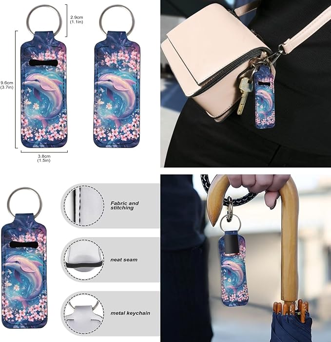 Suobstales 3Pcs Travel Bottles Keychain Holder Set,Travel Bottle Sleeves+Neoprene Chapstick Holders+Lanyard Keychain