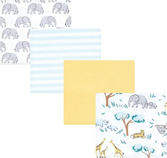 Hudson Baby Unisex Baby Cotton Rich Flannel Receiving Blankets 4-Pack, Safari Friends, One Size