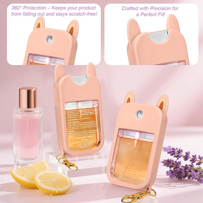 AIERSA Hand Sanitizer Spray Case Compatible with Touchland,Rabbit Ears Design Silicone Hand Sanitizer Case Holder with Keychain for Touch Land Mist Case 1FL. OZ (Blush Beige)