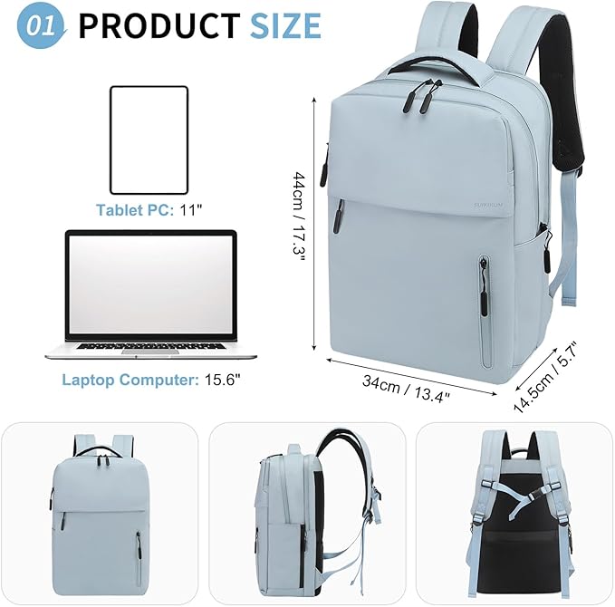 Lightweight 20L Commute Backpack for Men & Women, Water-Resistant Travel Daypack with 15.6-Inch Laptop Compartment & Anti-Theft Pockets, Blue Gray