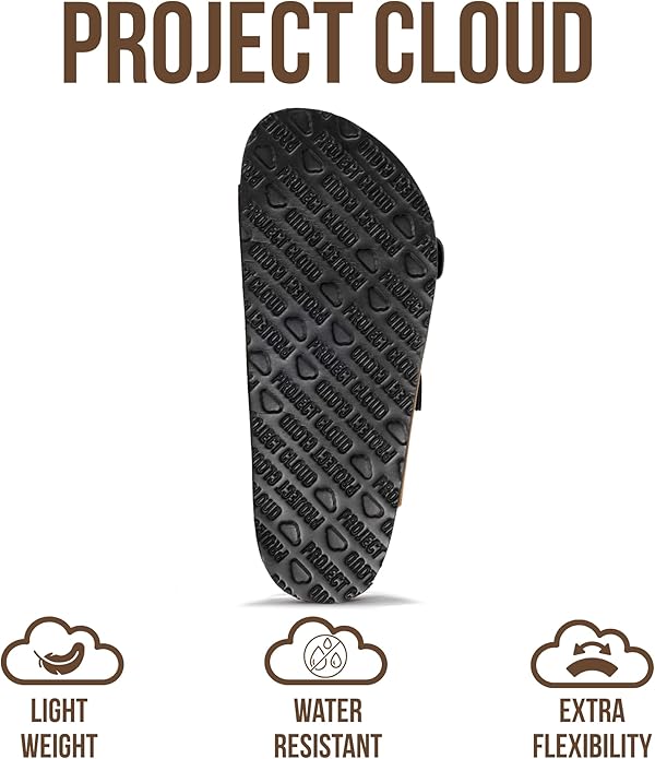 Project Cloud 100% Genuine Leather Flat Sandals For Women 2026 Cork Footbed Womens Sandals with Memory Foam and arch support Vacation Essentials Slides for Women Footwear (Venita)