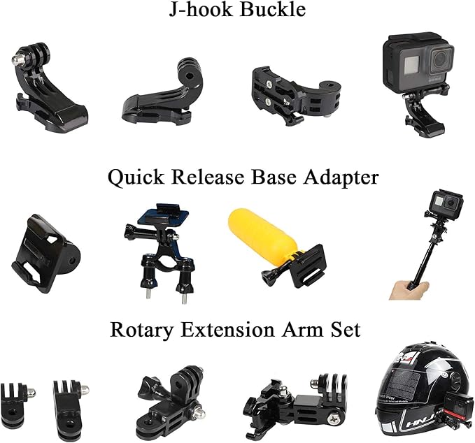 Universal Action Camera Accessory Kit for GoPro Hero 13 12 11 10 9 8 Go pro Max 2 Insta360 X5/X4/X3 DJI OSMO Action 6 5 Pro Pocket 4 3 360 Cam, Motorcycle Helmet Base Adhesive Tripod Adapter Mount
