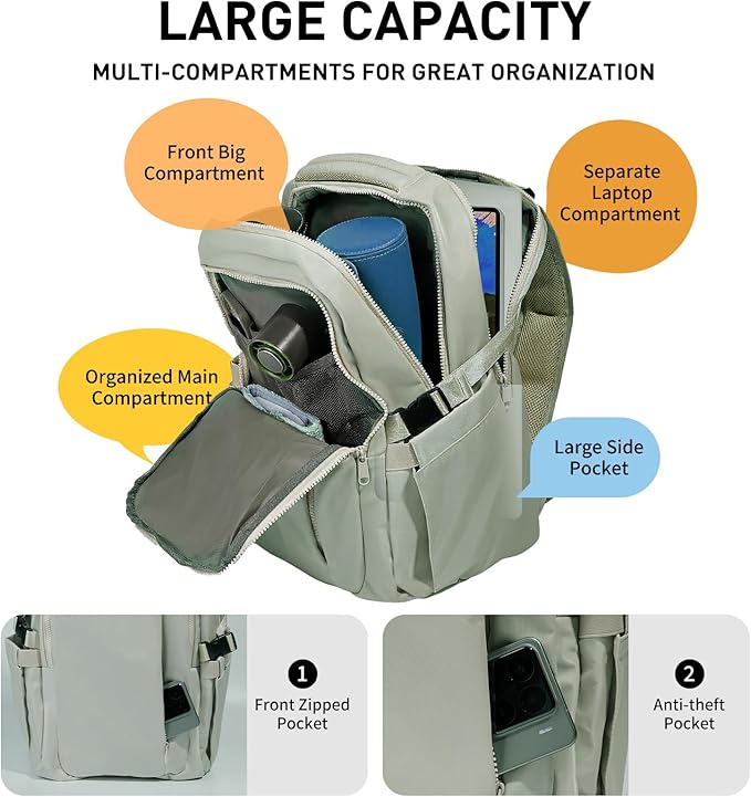 Travel Backpack for Women Men Carry on Backpack, Airline Approved Large Travel Bag Flight Approved Personal item, 15.6 Inch Laptop Backpack Casual Daypack for Weekender Business Hiking-GREY