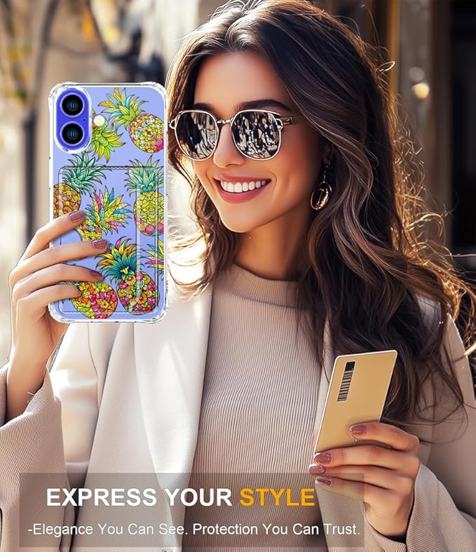 Compatible with iPhone 17 Case Card Holder for Women Cute Design,Wallet Phone Cases Transparent Cool Kawaii Protective (Clear Pineapple Fruit Tropical)