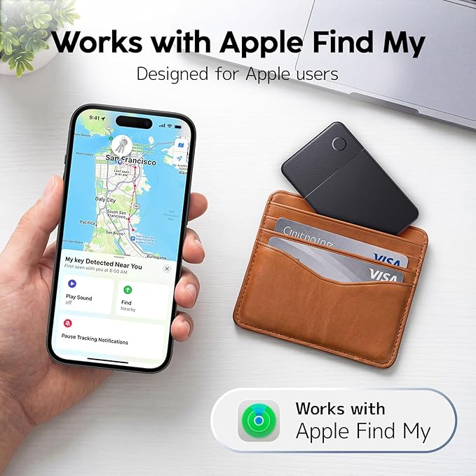 Slim Rechargeable Tracker Card for Apple Find My – Ultra-Thin Wallet Finder for iPhone, Bluetooth Item Locator for Wallet, Keys & Passport (iOS Only, Black)