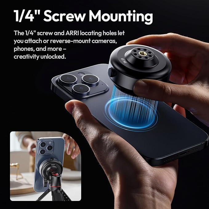 ULANZI SK-23 Electric Camera Suction Cup Mount with 1/4" Screw Hole for GoPro Hero 13/12/11/10/9, Insta360 X5/X4, DJI Osmo Pocket 3/2 Action 5 Pro/4, and Most Small Camera/Action Camera/Phone