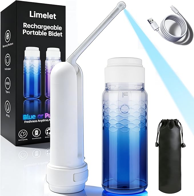 Portable Bidet for Travel & Postpartum Care - 320ML Handheld Peri Bottle with 3 Pressure Settings & 800mAh Battery, IPX6 Waterproof for Women Hygiene and Outdoor Use