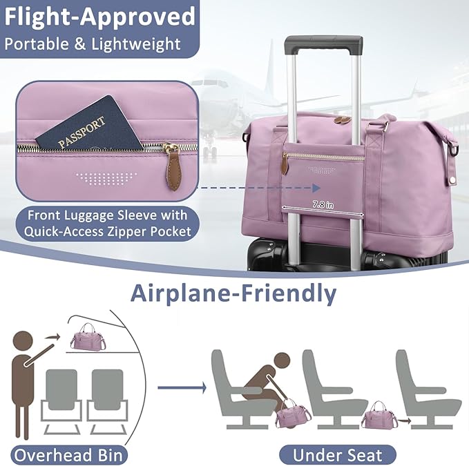 ELONGRIVER Travel Duffle Bag for Women, Weekender Bags, Hospital Bag for Labor Delivery, Lightweight Tote Duffel Overnight Bag with Luggage Sleeve,Airplane Travel Bags (Purple, X-Large)