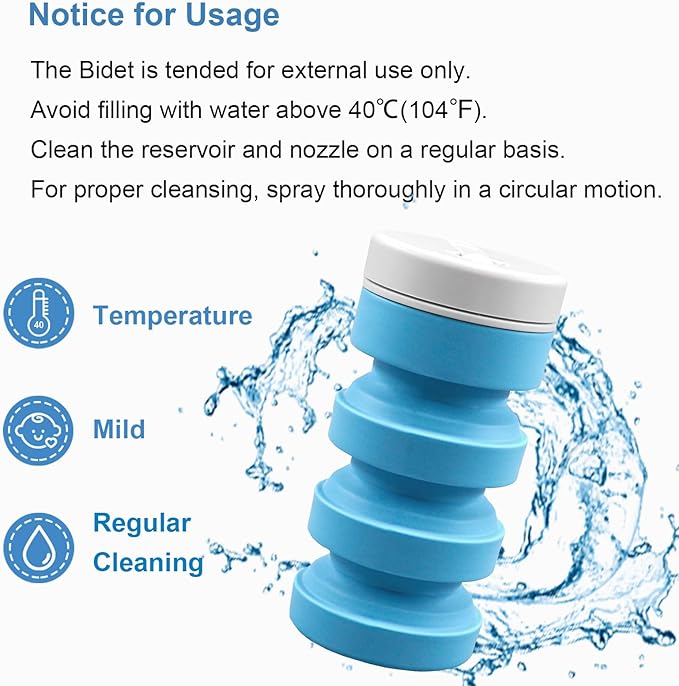 Collapsible Peri Bottle Small Portable Bidet Sprayer, 300ml Travel Size Expandable Camping Mini Bidet for Home, Outdoors, Handheld Foldable Hand Bathroom Bottle for Women Men Blue（1pc）