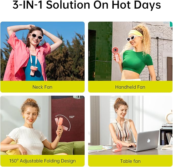 JISULIFE Handheld Fan Life7 – Ultimate Flexibility: Wide & Strong Airflow, 19.5H Max Cooling, 5000mAh Rechargeable, 5-Speed, LED Display, 3 IN 1 Portable Fan for Travel, Concerts, Sports Events(Pink)